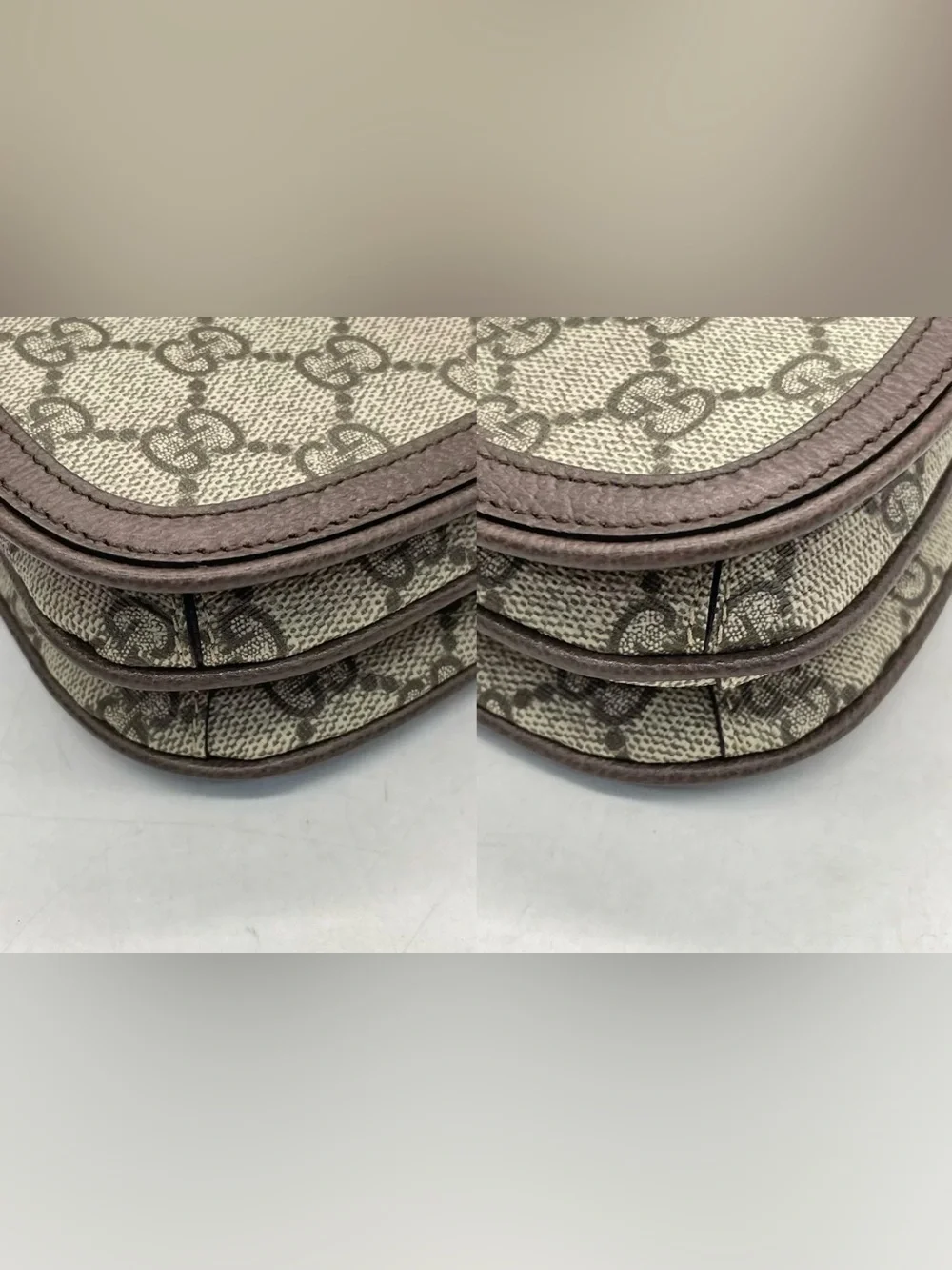 Gucci Beige GG Canvas and Brown Trim Crossbody with Gold Logo